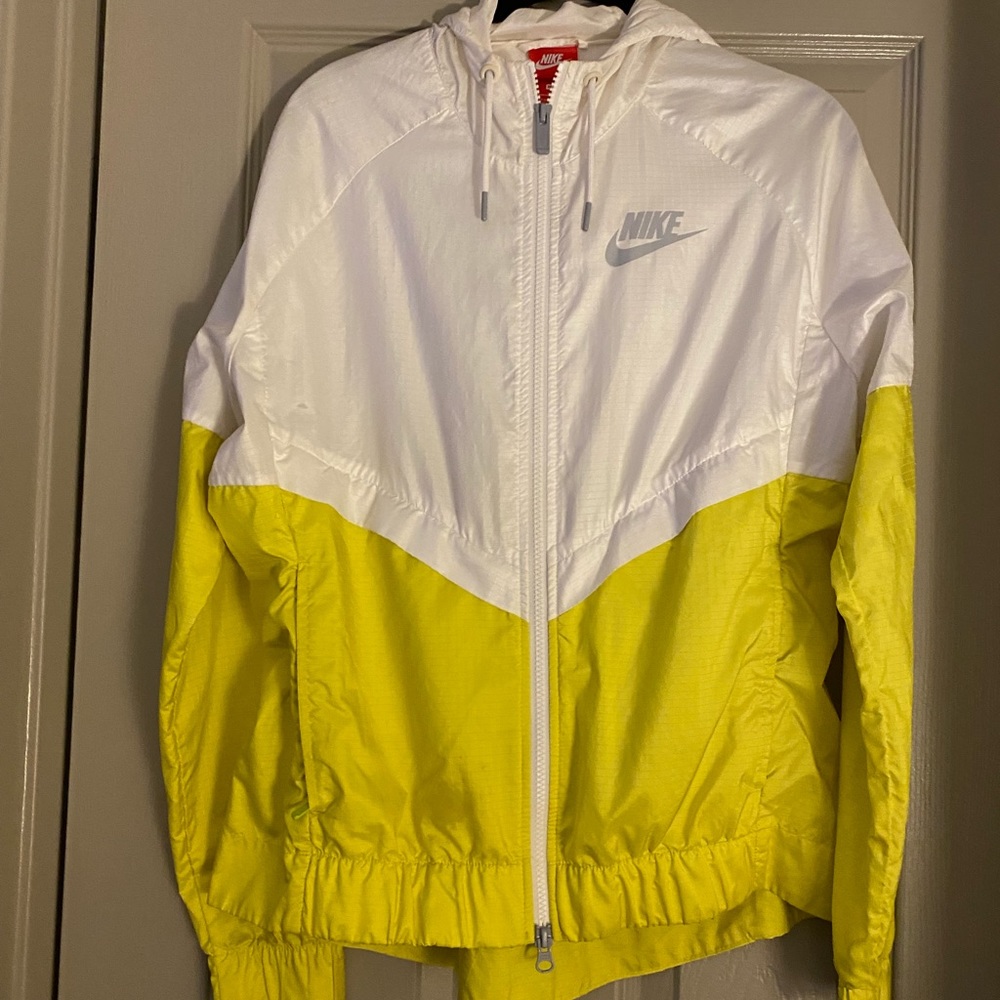 Nike windbreaker jacket with highlighter yellow on bottom